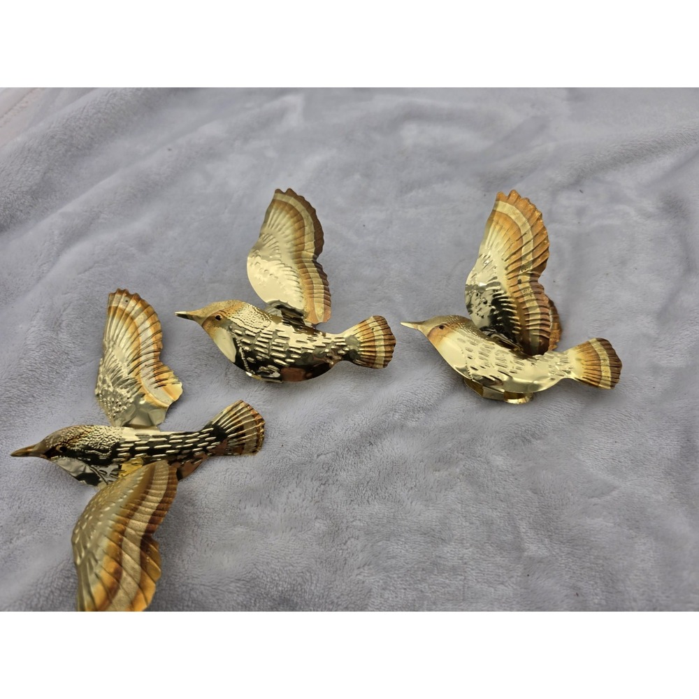 Set Of 3 Vintage Flying Hummingbirds HOME INTERIORS Shiny Brass Wall Decor